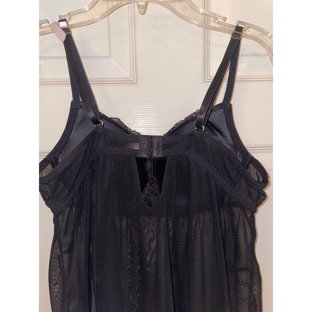 Daisy Fuentes Black Gold Lace Mesh Babydoll Chemise Lingerie DF2151 Large - Picture 4 of 6